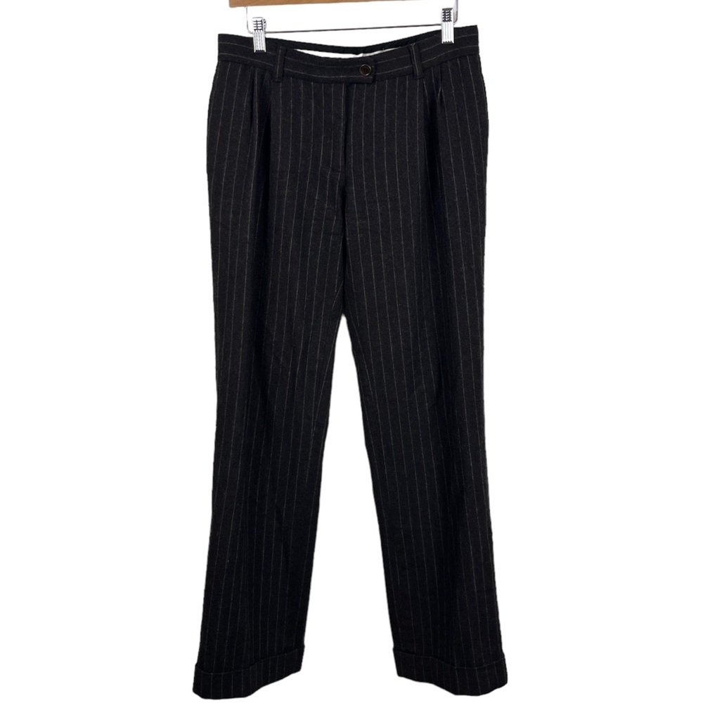MOSCHINO CheapandChic Brown Pinstripes Virgin Wool Blend Straight Leg Pants Sz 8